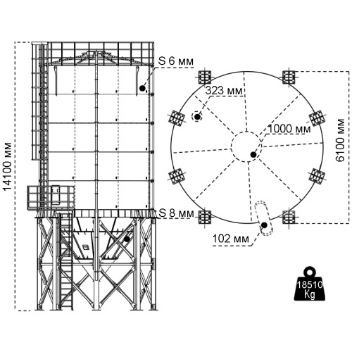 Сборный силос цемента SSC350T