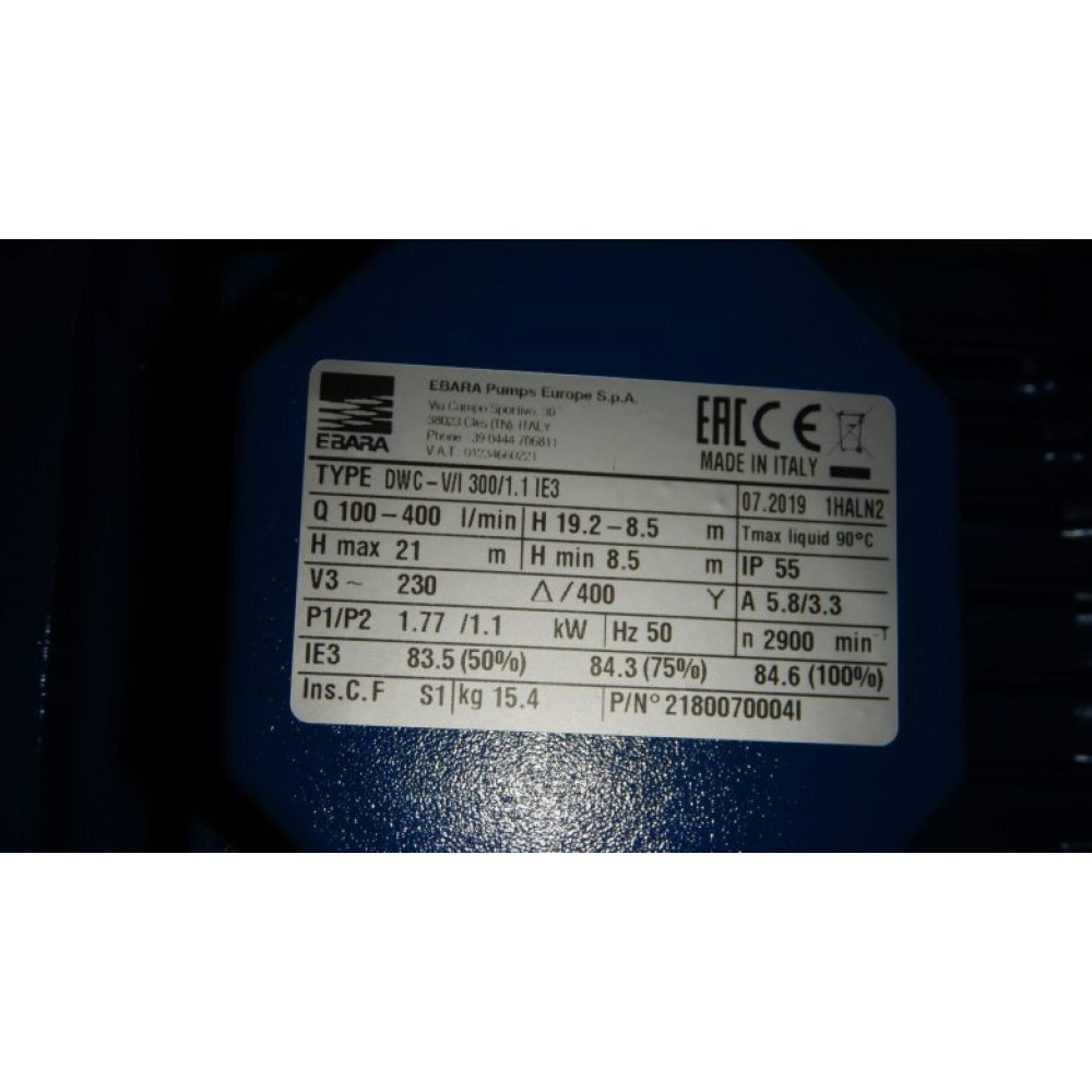 2190110004I Насос EBARA DWC-V/I 500/3.0 IE3 / P: 3 кВт
