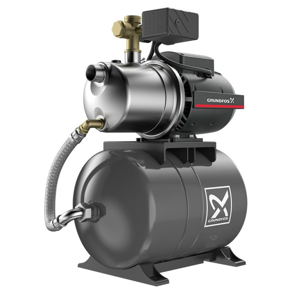 Насосная станция Grundfos JP 3-42 PT-H, 1x230 В, 50 Гц, 0,72 кВт, вход/выход G1" PN6, кабель – 1,5 м, бак=20 л, корпус – нержавеющая сталь, колесо – композит, 99463874