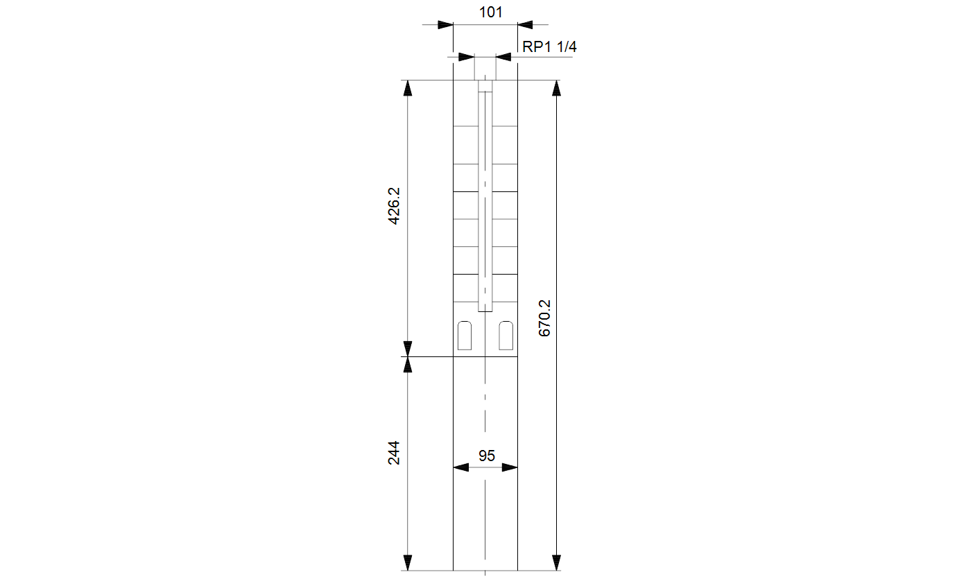 Габаритный чертёж скважинного насоса Grundfos SP2A-13 0.55kW 380-415V 50Hz 09001K13