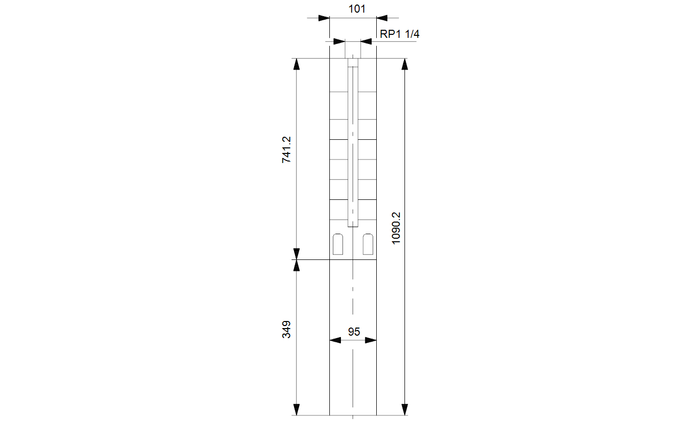 Габаритный чертёж скважинного насоса Grundfos SP2A-28 1.5kW 380-415V 50Hz 09001K28