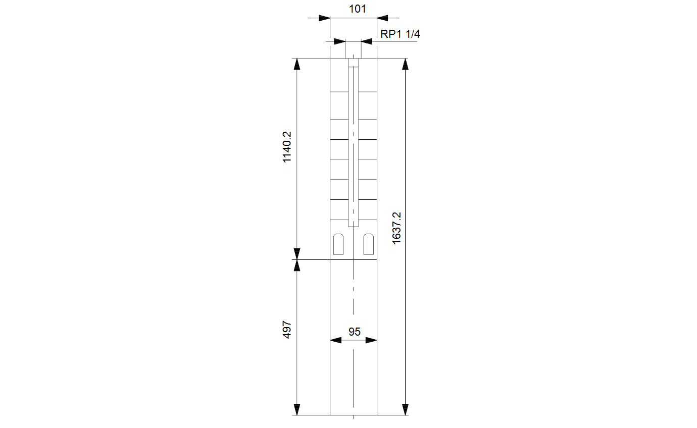 Габаритный чертёж скважинного насоса Grundfos SP3A-45 3.0KW 3x380-415V 50Hz 10101K45