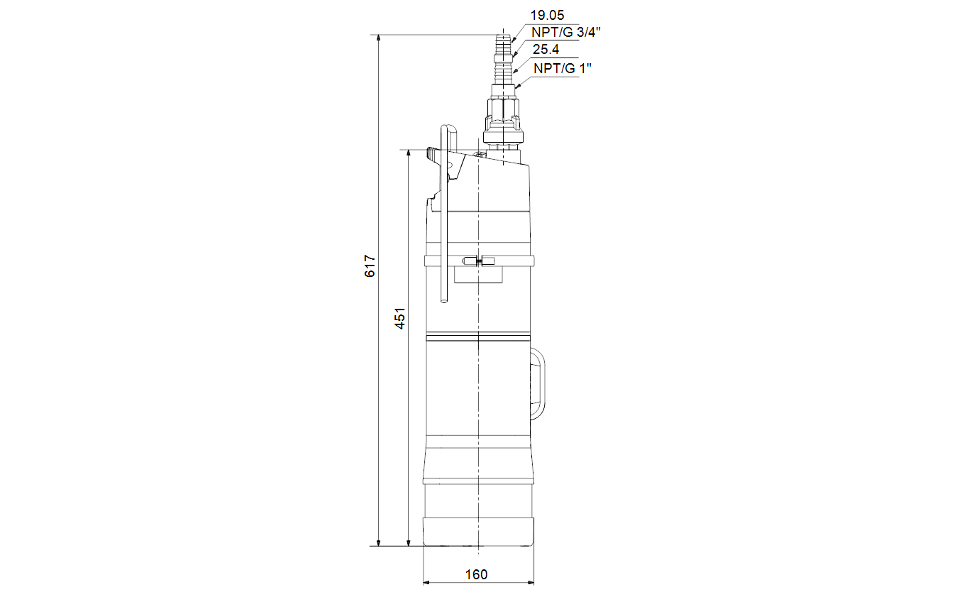 Габаритный чертёж Погружной насос Grundfos SB 3-45A 230V 50Hz 92712340