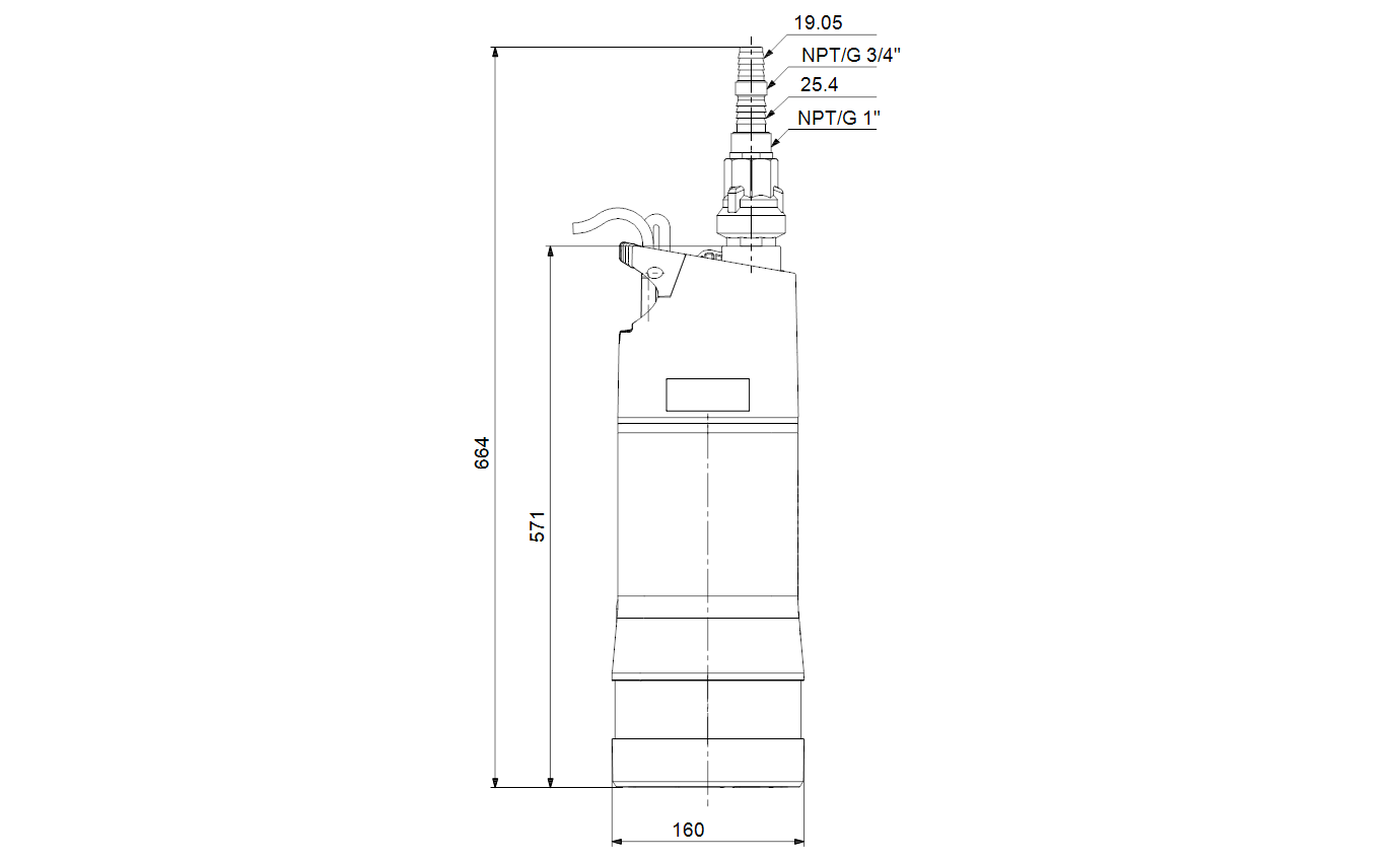 Габаритный чертёж Колодезный насос Grundfos SBA3-45 M 230V 50Hz 15m Schuko, GAS 92834170