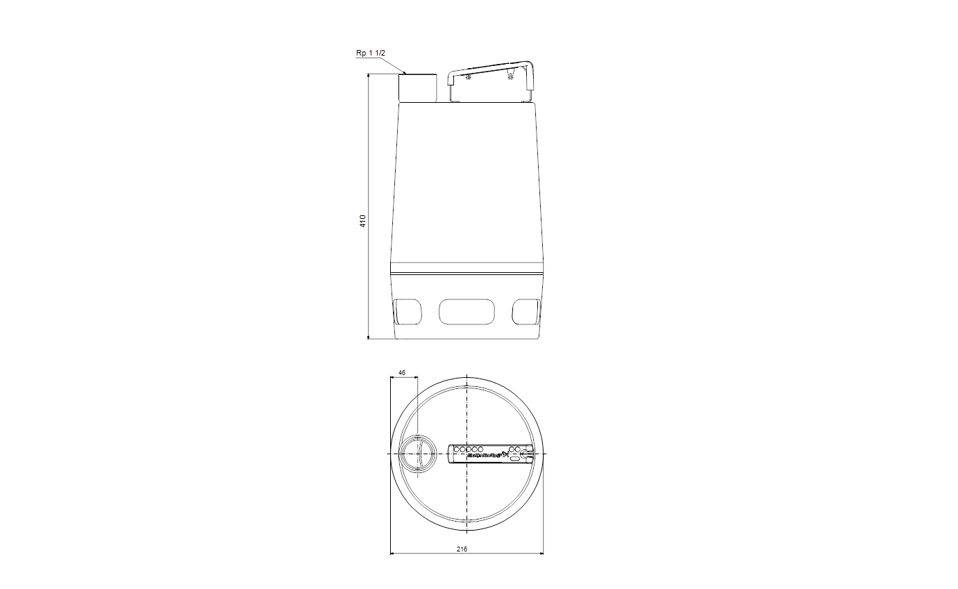 Габаритный чертёж погружного канализационного насоса Grundfos Unilift AP35.40.08.3V 3x400V 10m,no plug 96001718