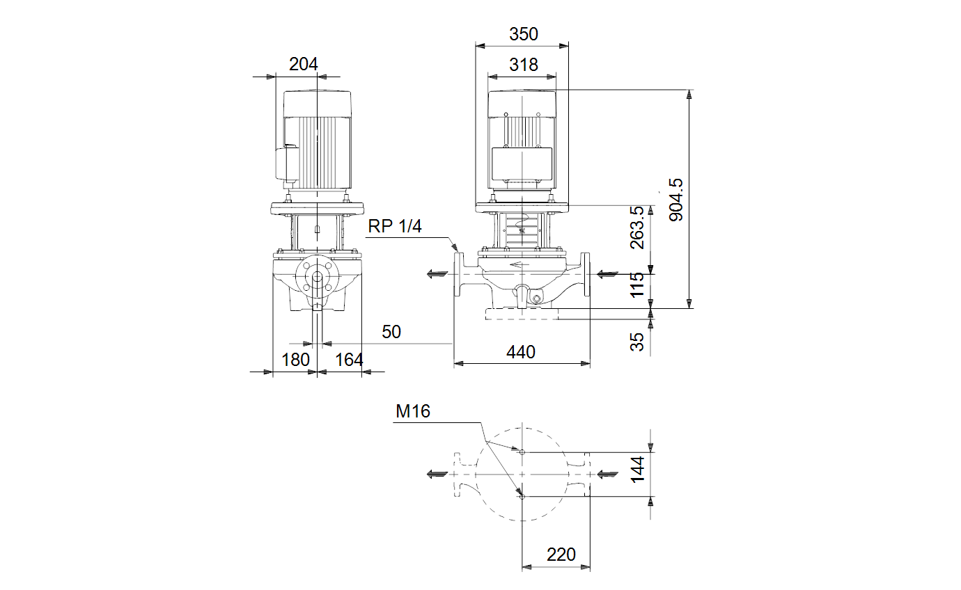 Габаритный чертёж центробежного насоса Grundfos TP 50-830/2 A F B BQQE 96087229
