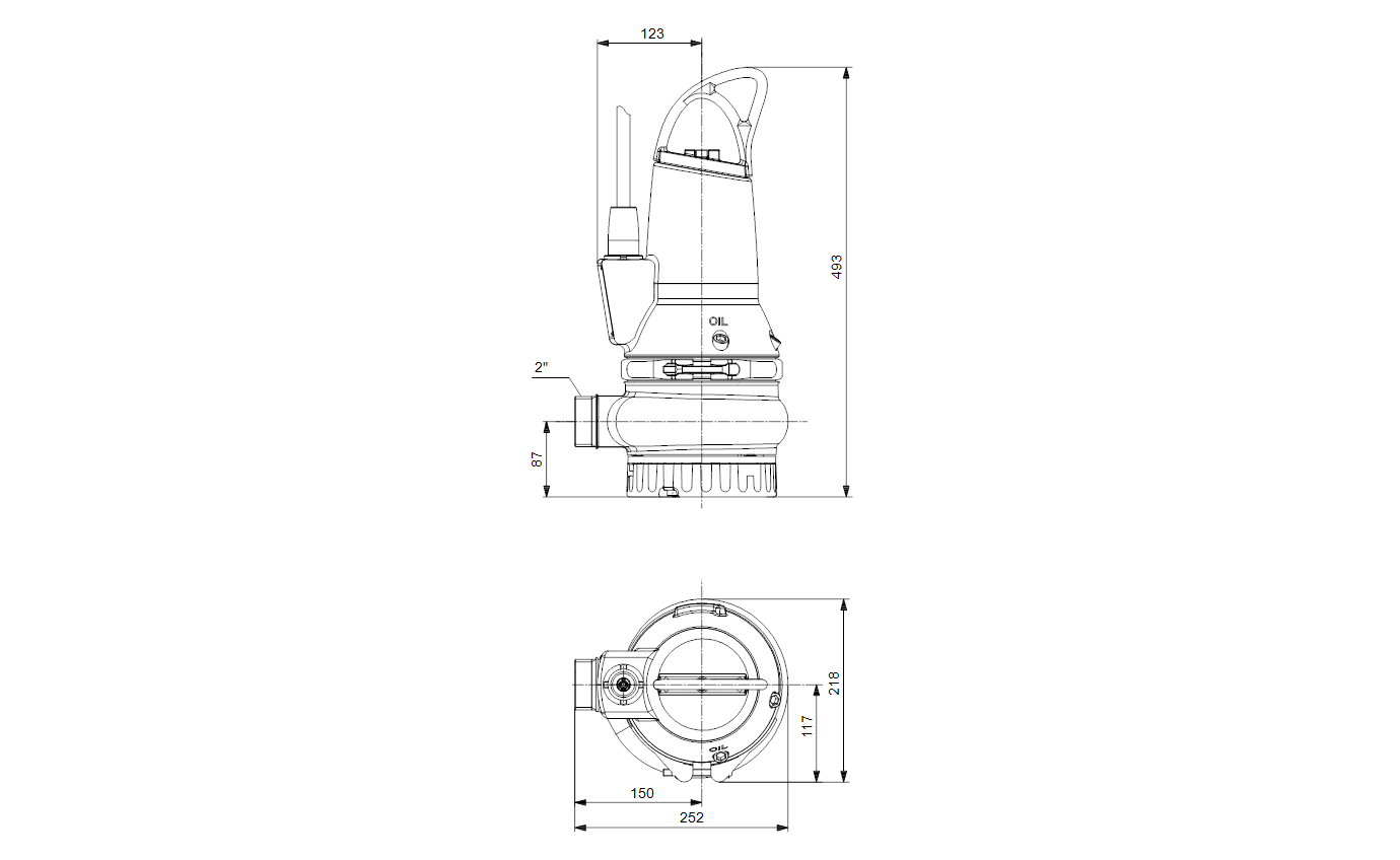 Габаритный чертёж Дренажный насос Grundfos DP10.50.09.Ex.2.50B 96104205