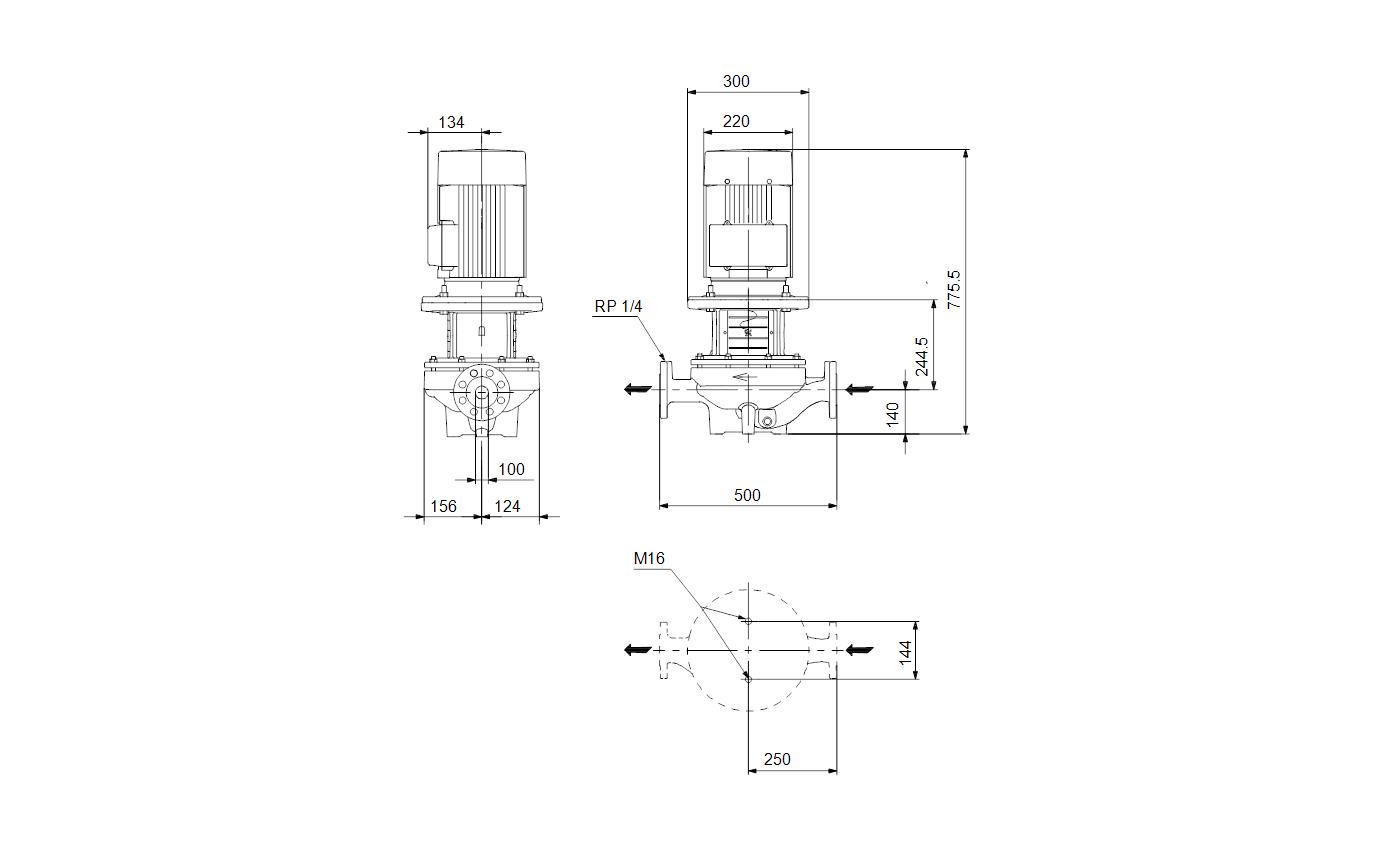 Габаритный чертёж центробежного насоса Grundfos TP 100-200/2 A F B BQQE 96109222