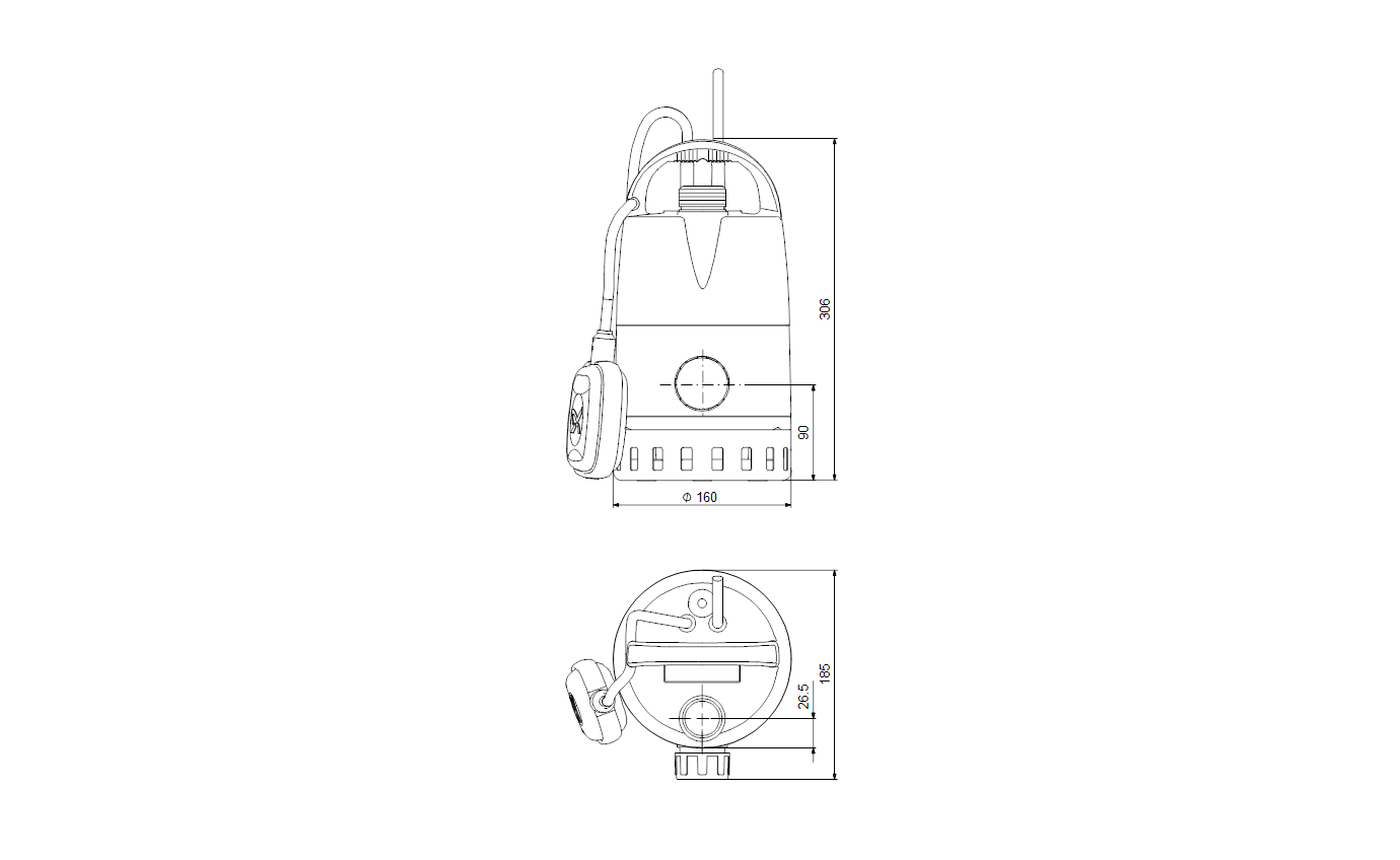 Габаритный чертёж дренажного насоса Grundfos Unilift CC7 - A1 220-240/50 HU 96280968
