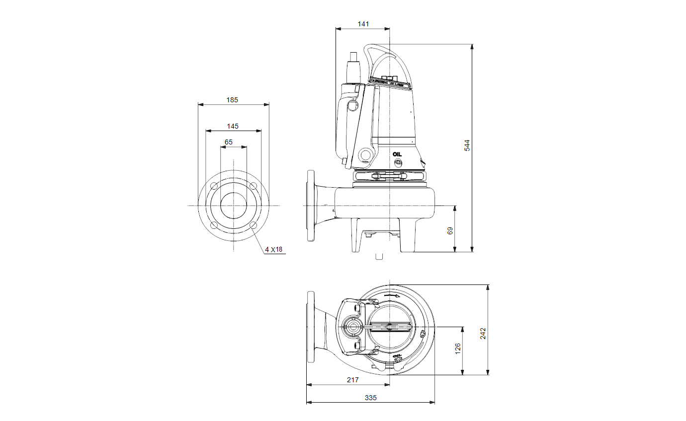 Габаритный чертёж Дренажный насос Grundfos AUTOadapt SL1.50.65.09.E.2.50B 96878451