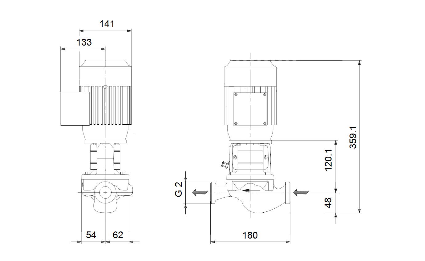 Габаритный чертёж центробежного насоса Grundfos TP 32-50/2-A-O-I-BQQE 1x230 50Hz 98282162