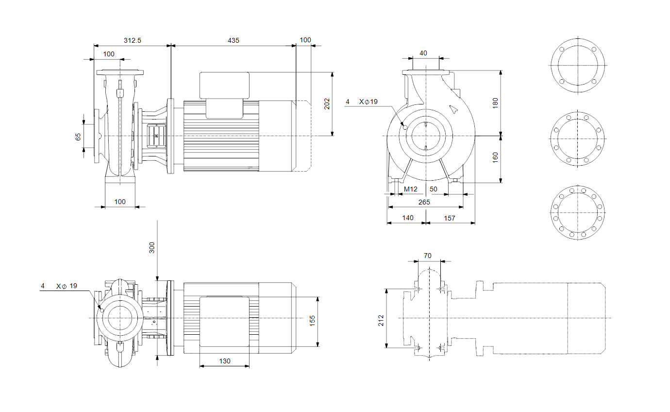 Габаритный чертёж консольно-моноблочного насоса Grundfos NB40-200/188 A-F-A-BAQE 98305091