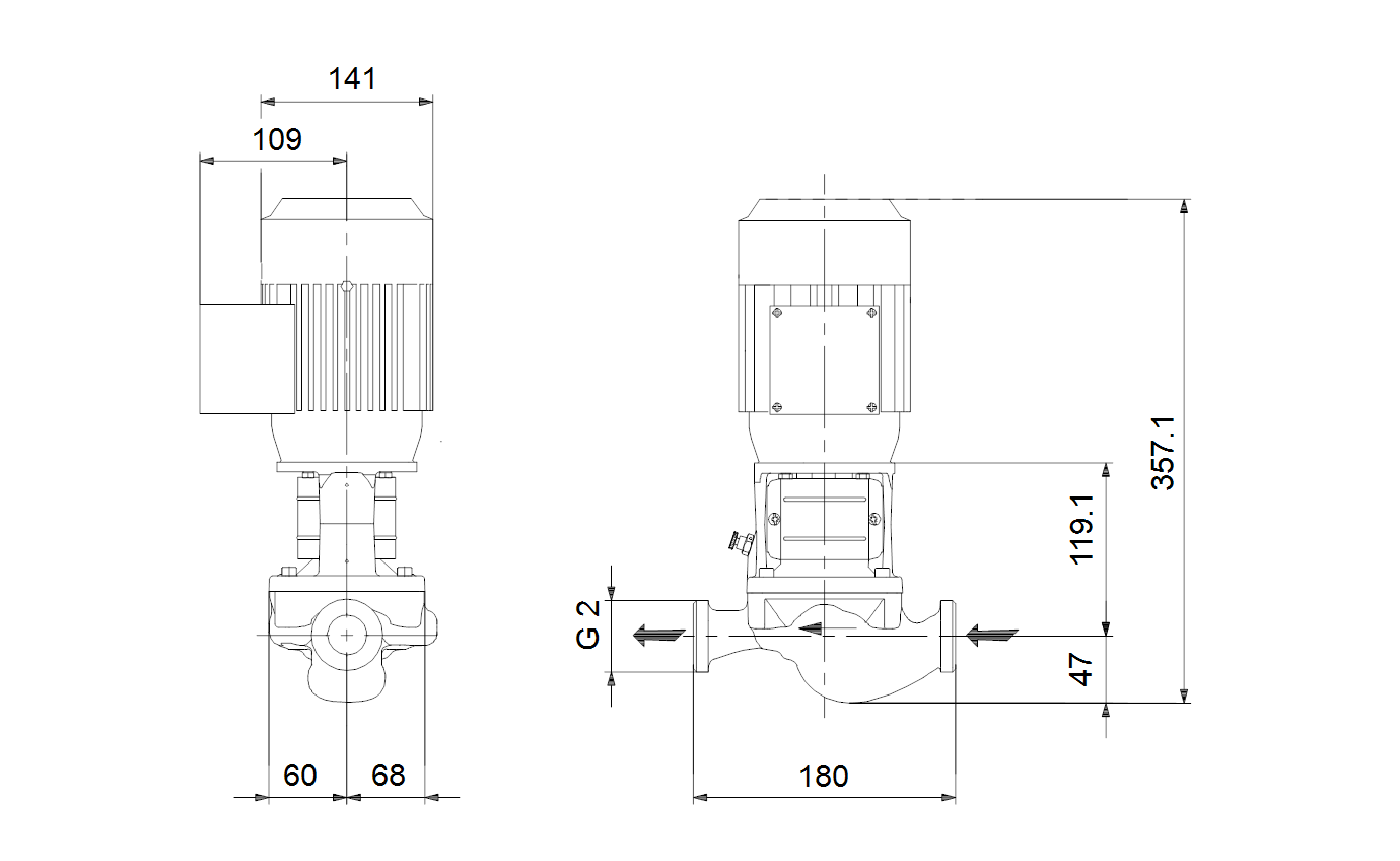 Габаритный чертёж центробежного насоса Grundfos TP 32-90/2-A-O-I-BQQE 400Y 50Hz 98346629