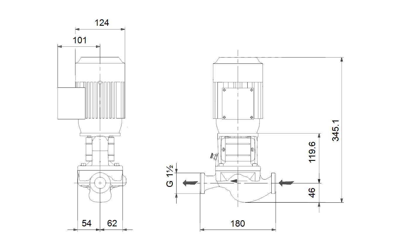 Габаритный чертёж центробежного насоса Grundfos TP 25-80/2-A-O-I-BQQE 400Y 50Hz 98346639