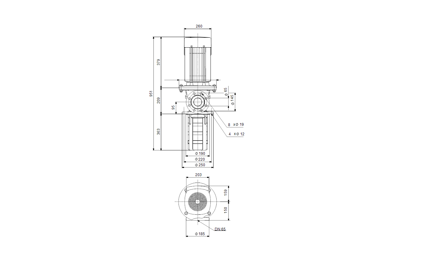 Габаритный чертёж центробежного полупогружного насоса Grundfos MTR32-4/4 A-F-A-HUUV 3x400/690 50Hz 98349230