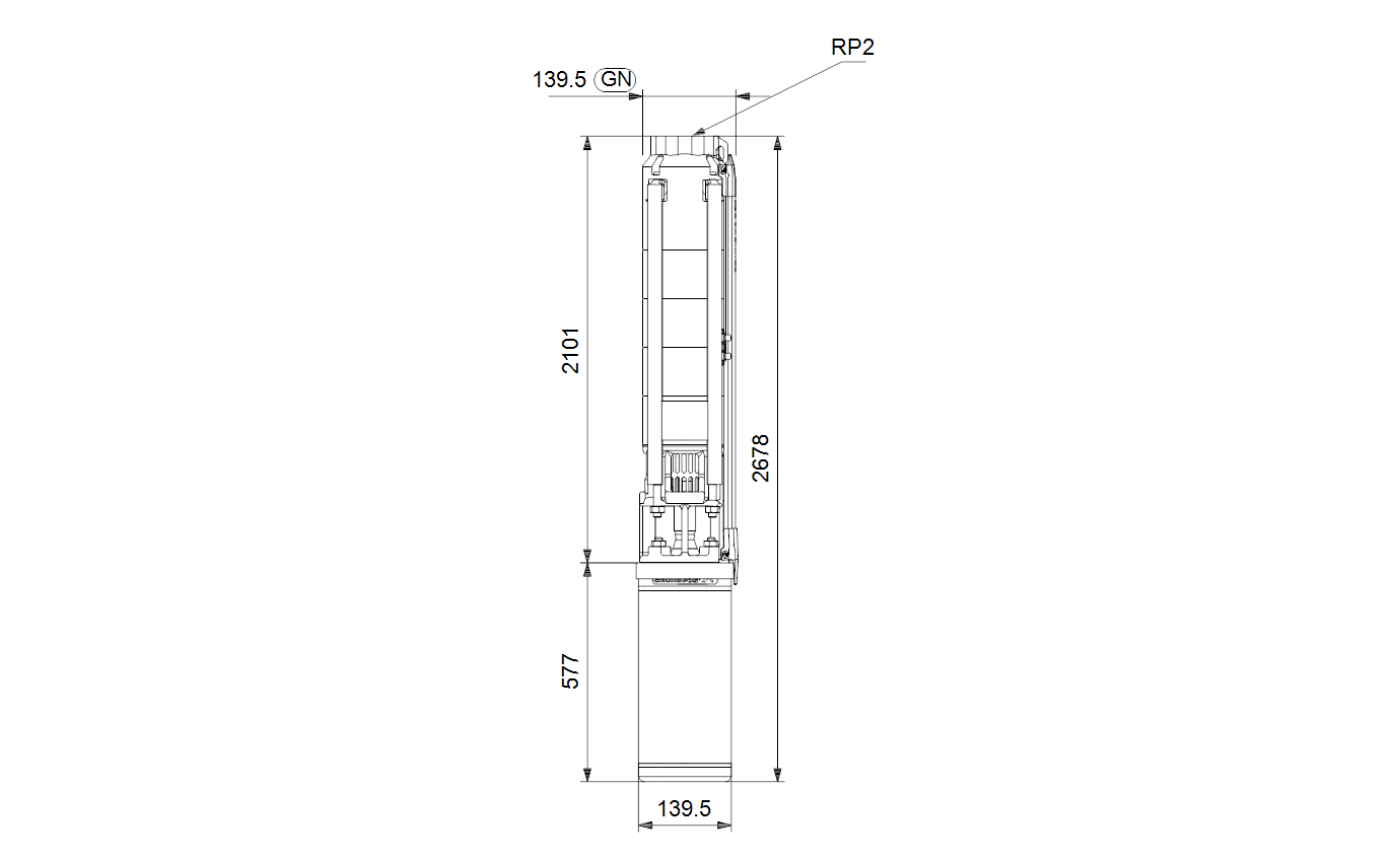 Габаритный чертёж скважинного насоса Grundfos SP9-36 Rp2 6