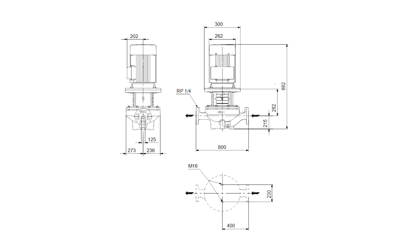 Габаритный чертёж центробежного насоса Grundfos TP 125-80/6-A-F-B-BQQE 400D 50HZ 98743799