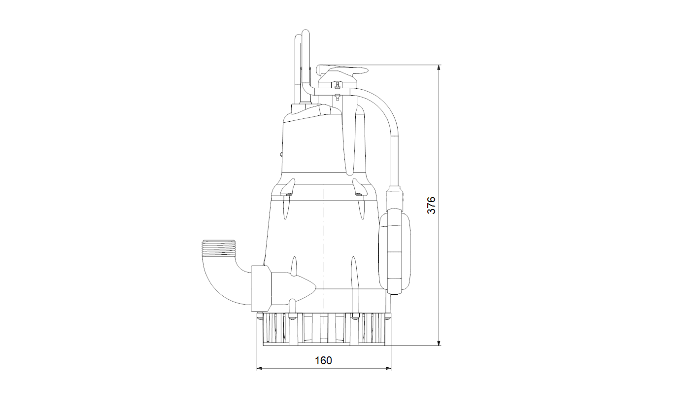 Габаритный чертёж дренажного насоса Grundfos KPC 600 A 1x220 50Hz Schuko CN98851054
