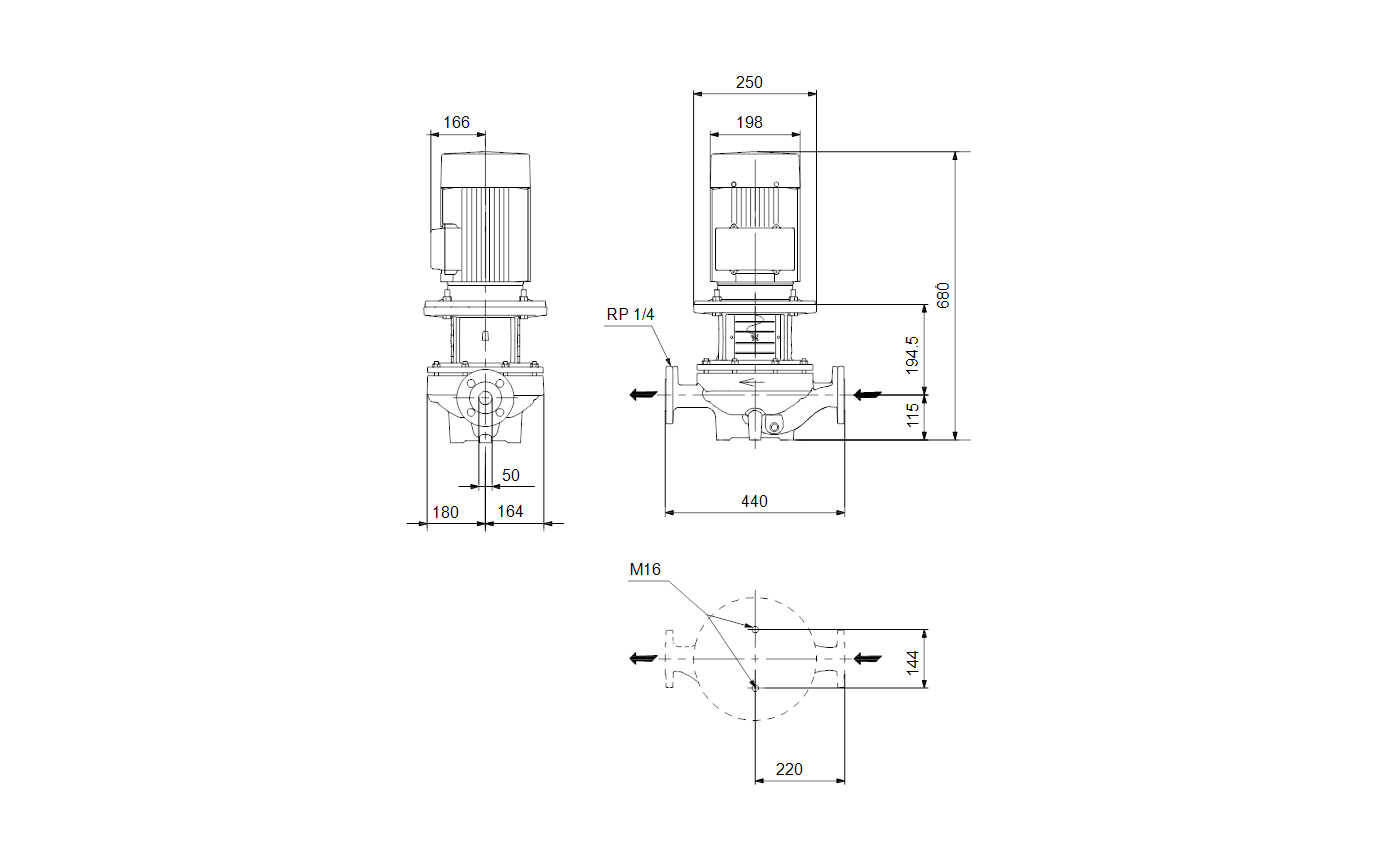 Габаритный чертёж центробежного насоса Grundfos TP 50-190/4 A-F-A-BQQE-IX3-IE4 98858211