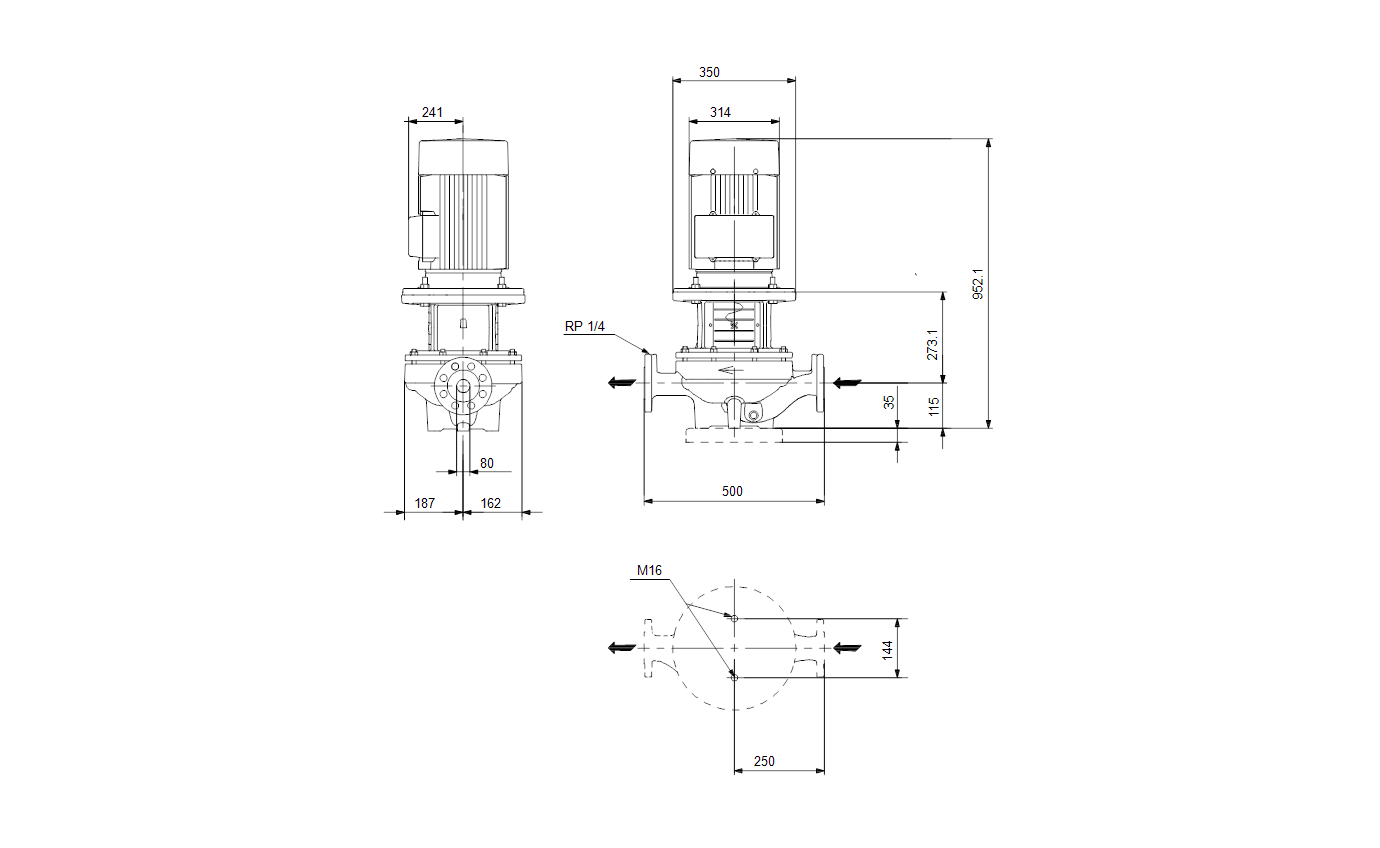 Габаритный чертёж центробежного насоса Grundfos TP 80-520/2 A-F-A-BQQE-PX1-IE4 98858308