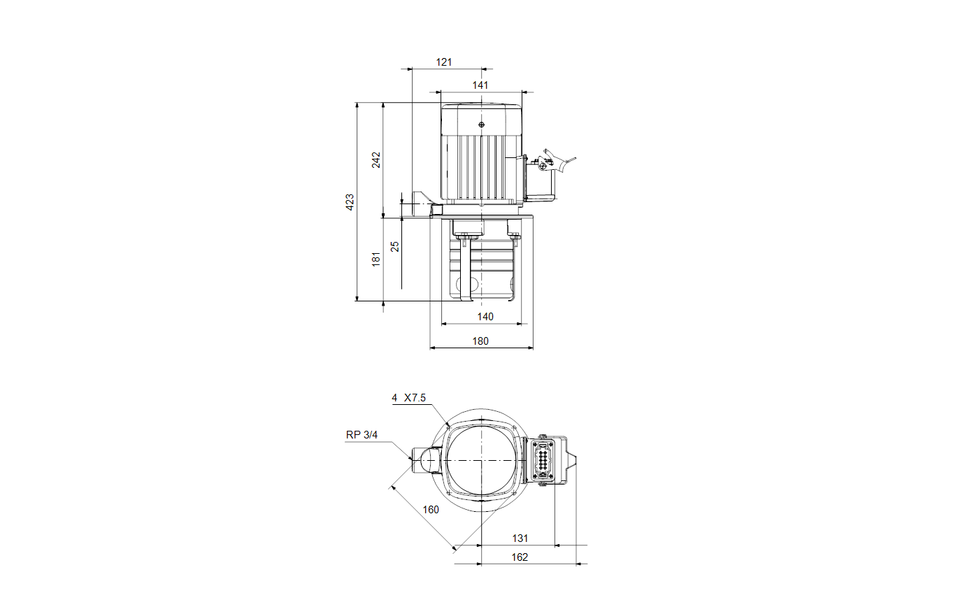 Габаритный чертёж центробежного полупогружного насоса Grundfos MTH2-5/5 A-W-A-AQQV 3x230/400V 50/60Hz 98992690
