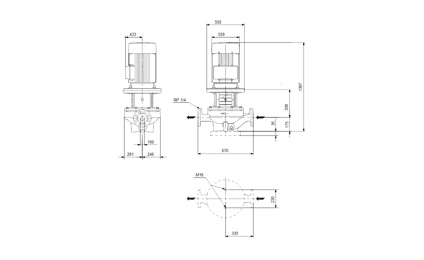 Габаритный чертёж центробежного насоса Grundfos TP 100-950/2-A3-F-O-DAQF 400D 50HZ 99087199
