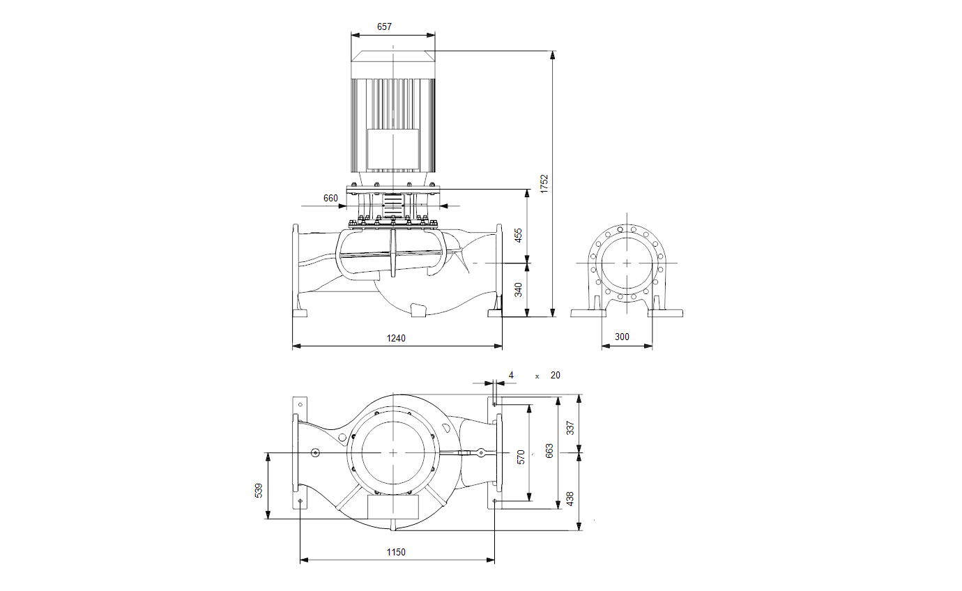 Габаритный чертёж центробежного насоса Grundfos TP 300-500/4-A3-F-Y-DAQF 400D 50HZ 99087289