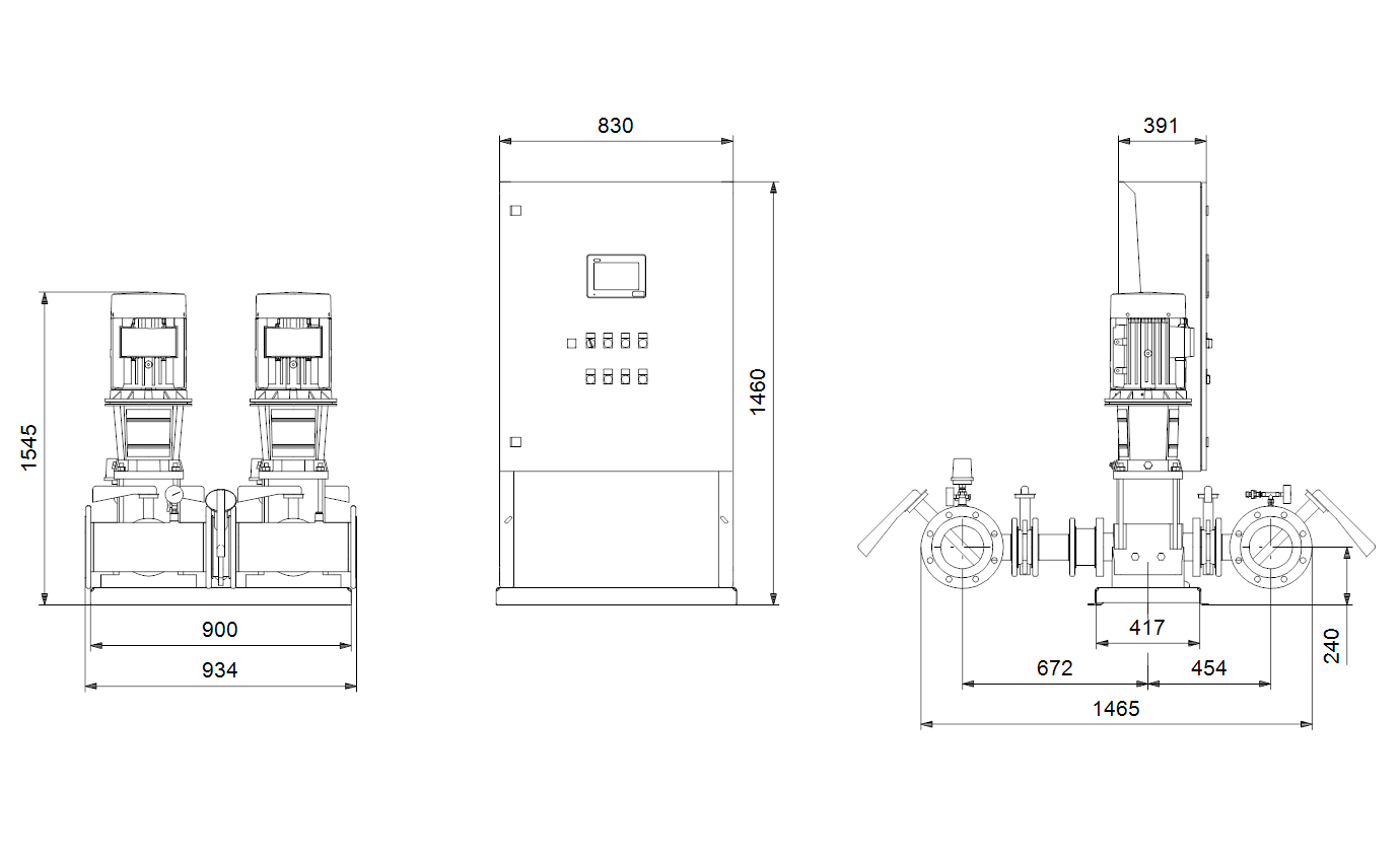 Габаритный чертёж Комплектная установка пожаротушения Grundfos Hydro MX-A 1/1 CR64-4-2 99788869