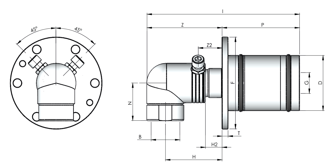 Габаритный чертёж ротационного соединения Rototech 1051-3100-000