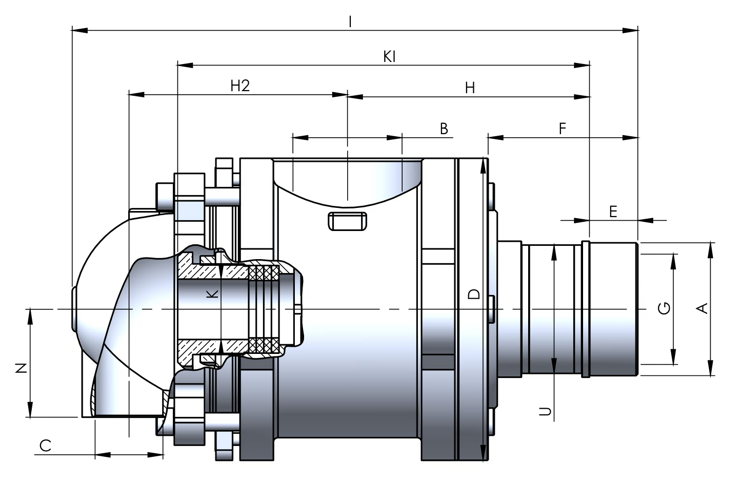 Габаритный чертёж ротационного соединения Rototech R9075-2207-0504-70