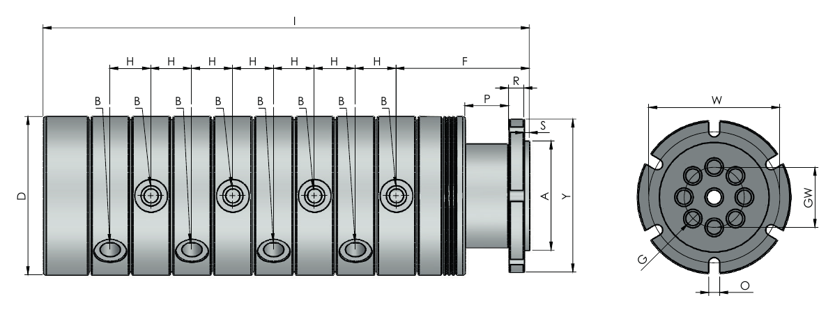 Габаритный чертёж многопоточного соединения Rototech M1-38152-200