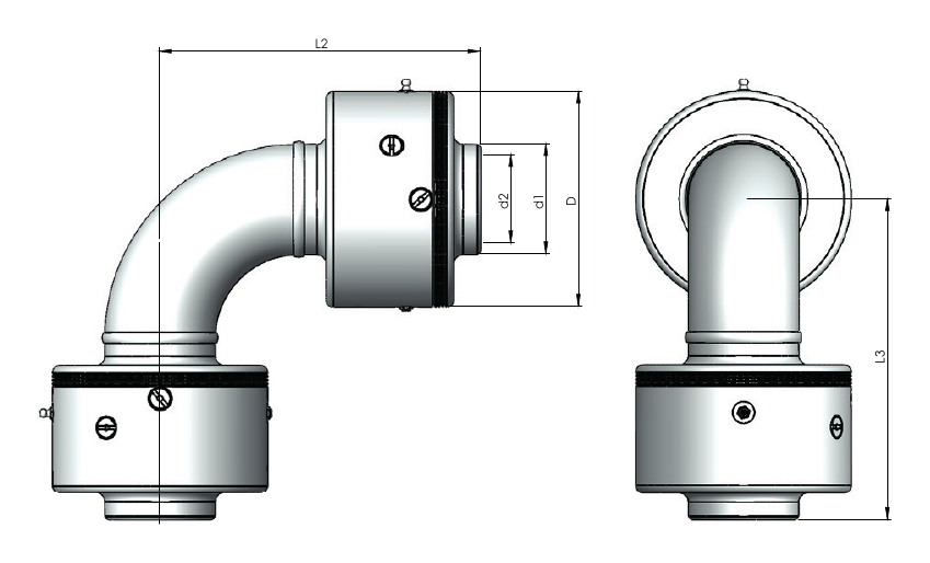 Габаритный чертёж шарнирного соединения Rototech E1-KK4-020-SS